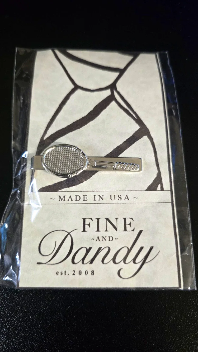 Fine and Dandy Silver Tone Tennis Racket Tie Bar Clip Sports Theme Mens